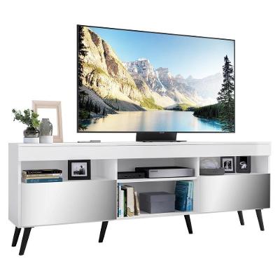 Rack Tv 65" Retrô Com Espelho 2 Portas Paris Multimóveis V3332 Branco/Preto Branco/Preto
