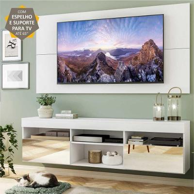 Rack Suspenso Com Espelho Painel Suporte Tv 65'' 2 Portas
