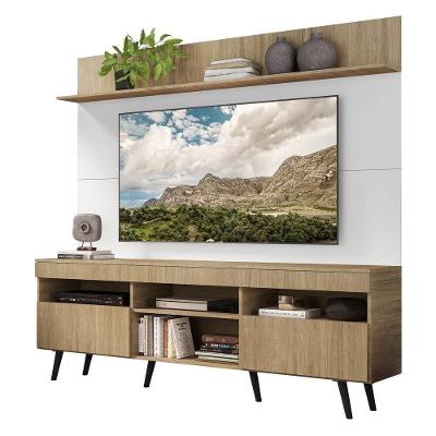 Rack Retrô Com Painel E Suporte Tv 65" Madri Multimóveis V3374 Rustic/Branco/Preto