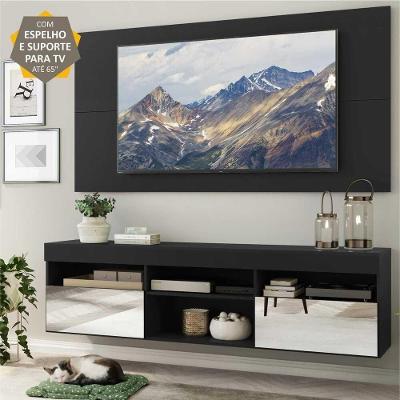 Rack Suspenso Com Espelho, Painel E Suporte Tv 65''  Preto