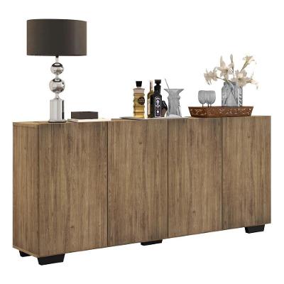 Aparador Buffet 4 Portas Com Pés Quadrados Veneza Multimóveis V3557 Rustic/Preto Rustic/Preto