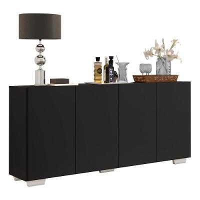 Aparador Buffet 4 Portas Com Pés Quadrados Veneza Multimóveis V3557 Preto/Branco Preto/Branco