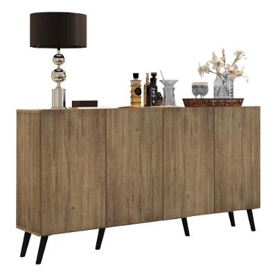 Aparador Buffet 4 Portas Retrô Veneza Multimóveis V3556 Rustic/Preto Rustic/Preto