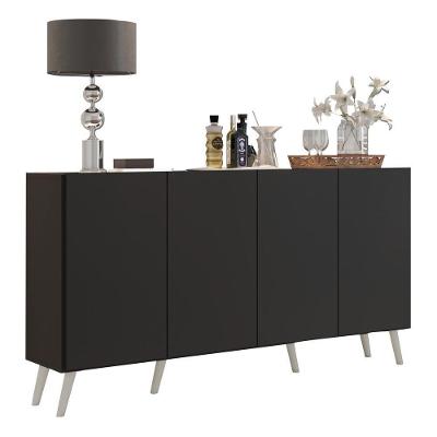 Aparador Buffet 4 Portas Retrô Veneza Multimóveis V3556 Preto/Branco Preto/Branco