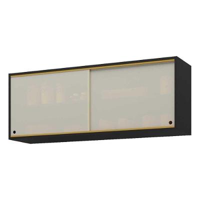 Armário Aéreo Cozinha 120 Cm 2 Portas Vidro Veneza Preto