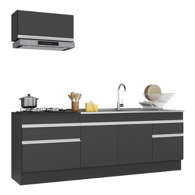 Armário De Cozinha 220cm Com Rodapé Multimóveis Preto/branco