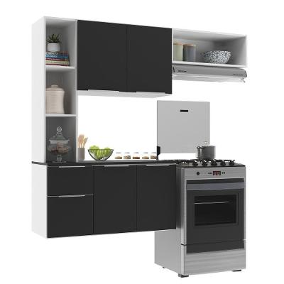 Armário De Cozinha Compacta Com Balcão Sofia Multimóveis V2001 Branco/Preto Branco/Preto