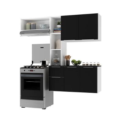 Armário De Cozinha Compacta Com Balcão Sofia Multimóveis V2002 Branco/Preto Branco/Preto