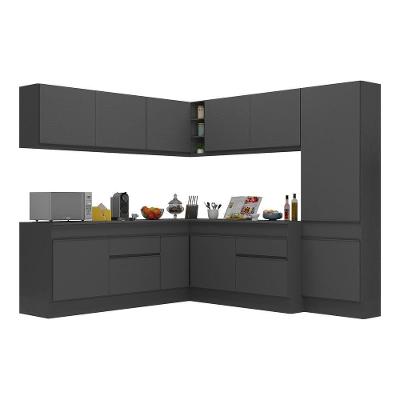 Armário De Cozinha Completa De Canto Com Rodapé Veneza Multimóveis V2102 Preto Preto