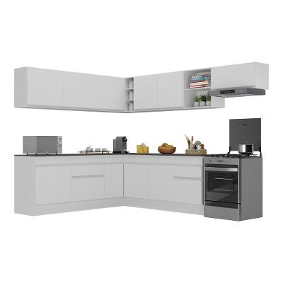 Armário De Cozinha Completa De Canto Com Rodapé Veneza Multimóveis V2103 Branco Branco