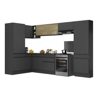 Armário De Cozinha Completa De Canto Com Rodapé Veneza Multimóveis V2090 Preto Preto