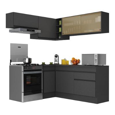 Armário De Cozinha Completa De Canto Com Rodapé Veneza Multimóveis V2094 Preto Preto