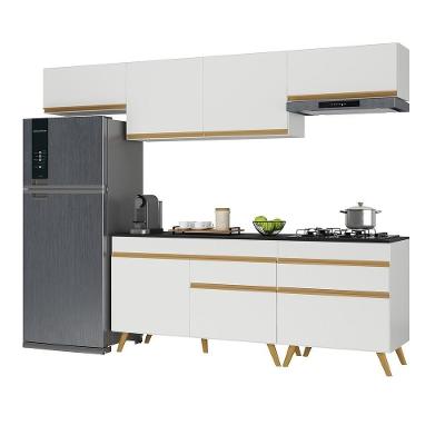 Armário De Cozinha Completa 260cm Veneza Multimóveis V3708 Branco/dourado Branco/dourado