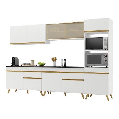 Armário De Cozinha Completa 302cm Veneza Multimóveis V3689 Branco/dourado Branco/dourado