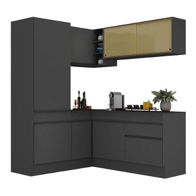 Armário De Cozinha Completa De Canto Com Rodapé Veneza Multimóveis V2088 Preto Preto