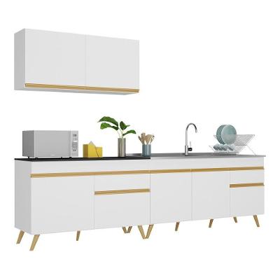 Armário De Cozinha Compacta 270cm Veneza Multimóveis V2076 Branco/dourado Branco/dourado