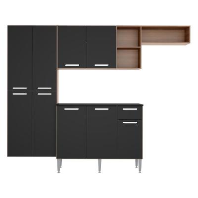 Armário De Cozinha Compacta Com Balcão Pequim Sun Multimóveis V3000 Carvalho Avelã/Preto
