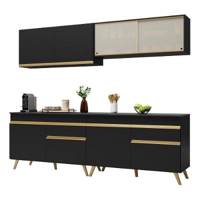 Armário De Cozinha Compacta 240cm Multimóveis Preto/dourado