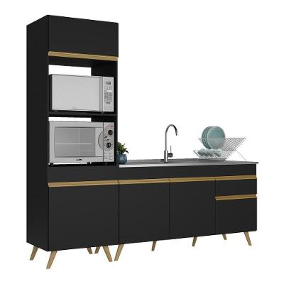Armário De Cozinha Compacta 212cm Multimóveis Preto/dourado