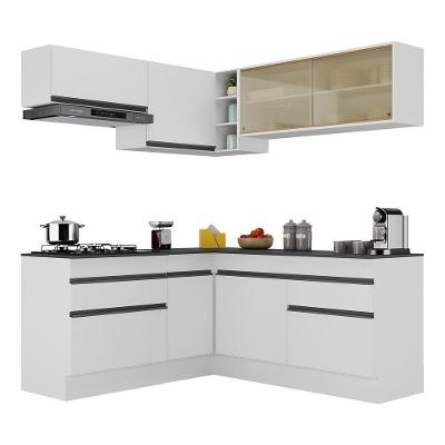 Armário De Cozinha Completa De Canto Com Rodapé Veneza Multimóveis V2097 Branco/preto Branco/preto