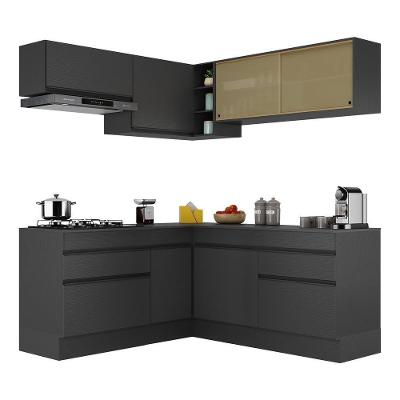 Armário De Cozinha Completa De Canto Com Rodapé Veneza Multimóveis V2097 Preto Preto