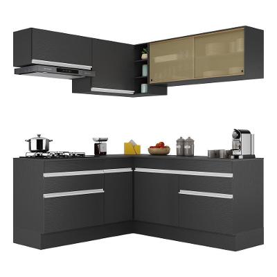 Armário De Cozinha Completa De Canto Com Rodapé Veneza Multimóveis V2097 Preto/branco Preto/branco