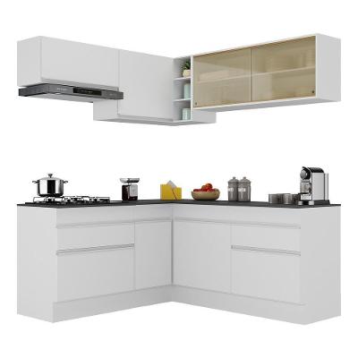 Armário De Cozinha Completa De Canto Com Rodapé Veneza Multimóveis V2097 Branco Branco
