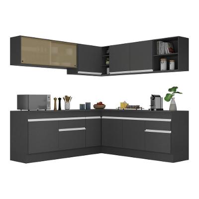 Armário De Cozinha Completa De Canto Com Rodapé Veneza Multimóveis V2096 Preto/branco Preto/branco