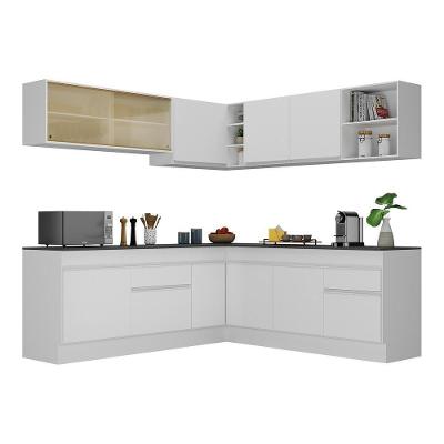 Armário De Cozinha Completa De Canto Com Rodapé Veneza Multimóveis V2096 Branco Branco
