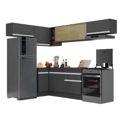 Armário De Cozinha Completa De Canto Com Rodapé Veneza Multimóveis V2095 Preto/branco Preto/branco
