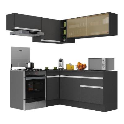 Armário De Cozinha Completa De Canto Com Rodapé Veneza Multimóveis V2094 Preto/branco Preto/branco