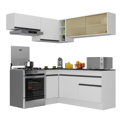 Armário De Cozinha Completa De Canto Com Rodapé Veneza Multimóveis V2094 Branco/preto Branco/preto