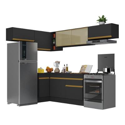 Armário De Cozinha Completa De Canto Com Rodapé Veneza Multimóveis V2095 Preto/dourado Preto/dourado
