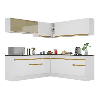 Armário De Cozinha Completa De Canto Com Rodapé Veneza Multimóveis V2096 Branco/dourado Branco/dourado