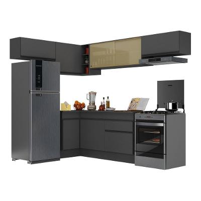 Armário De Cozinha Completa De Canto Com Rodapé Veneza Multimóveis V2095 Preto Preto