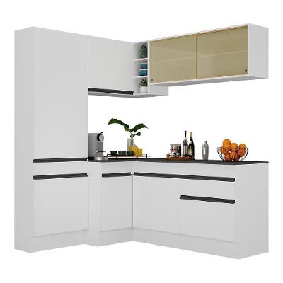 Armário De Cozinha Completa De Canto Com Rodapé Veneza Multimóveis V2089 Branco/preto Branco/preto