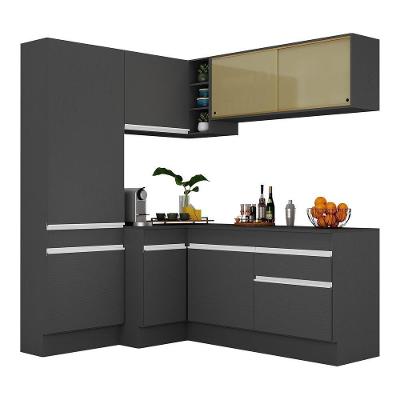 Armário De Cozinha Completa De Canto Com Rodapé Veneza Multimóveis V2089 Preto/branco Preto/branco