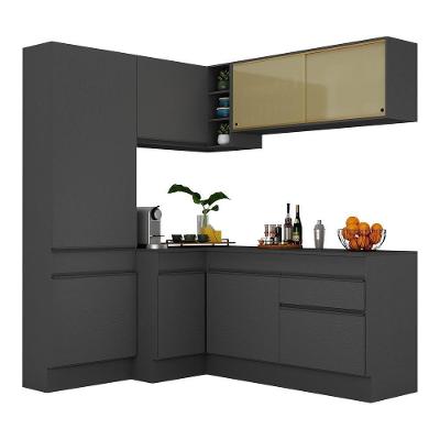 Armário De Cozinha Completa De Canto Com Rodapé Veneza Multimóveis V2089 Preto Preto