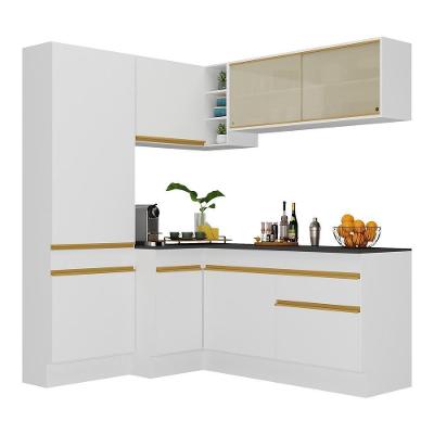 Armário De Cozinha Completa De Canto Com Rodapé Veneza Multimóveis V2089 Branco/dourado Branco/dourado