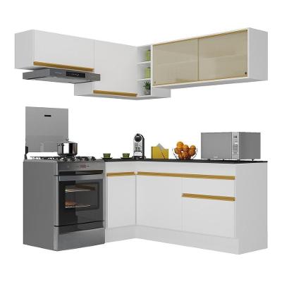 Armário De Cozinha Completa De Canto Com Rodapé Veneza Multimóveis V2094 Branco/dourado Branco/dourado