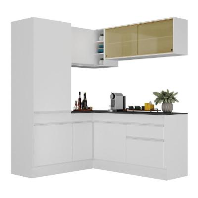 Armário De Cozinha Completa De Canto Com Rodapé Veneza Multimóveis V2088 Branco Branco