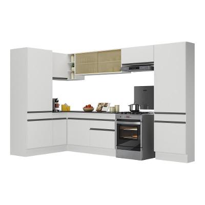 Armário De Cozinha Completa De Canto Com Rodapé Veneza Multimóveis V2090 Branco/preto Branco/preto