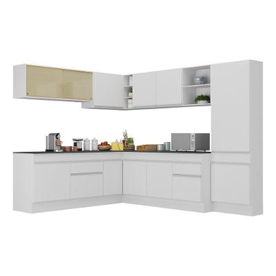 Armário De Cozinha Completa De Canto Com Rodapé Veneza Multimóveis V2100 Branco Branco