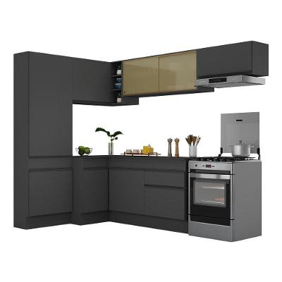 Armário De Cozinha Completa De Canto Com Rodapé Veneza Multimóveis V2087 Preto Preto