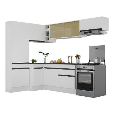 Armário De Cozinha Completa De Canto Com Rodapé Veneza Multimóveis V2087 Branco/preto Branco/preto