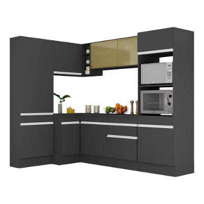 Armário De Cozinha Completa De Canto Com Rodapé Veneza Multimóveis V2085 Preto/branco Preto/branco