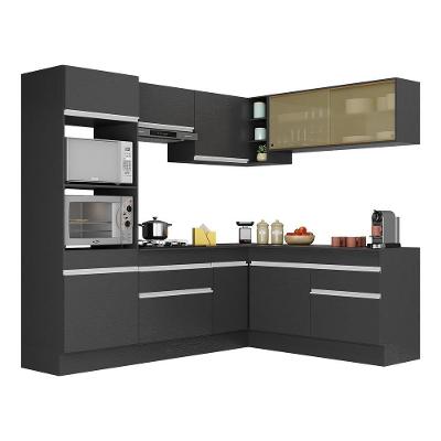 Armário De Cozinha Completa De Canto Com Rodapé Veneza Multimóveis V2099 Preto/branco Preto/branco