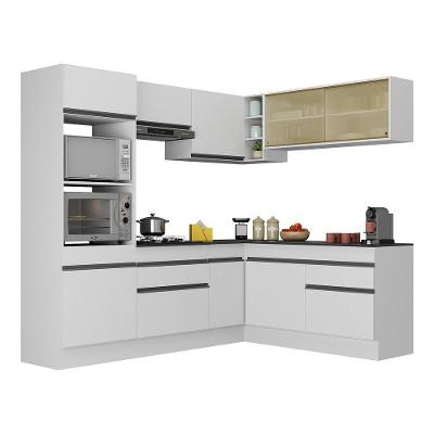 Armário De Cozinha Completa De Canto Com Rodapé Veneza Multimóveis V2099 Branco/preto Branco/preto