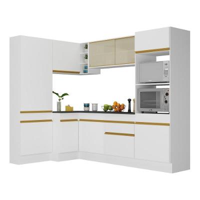 Armário De Cozinha Completa De Canto Com Rodapé Veneza Multimóveis V2085 Branco/dourado Branco/dourado