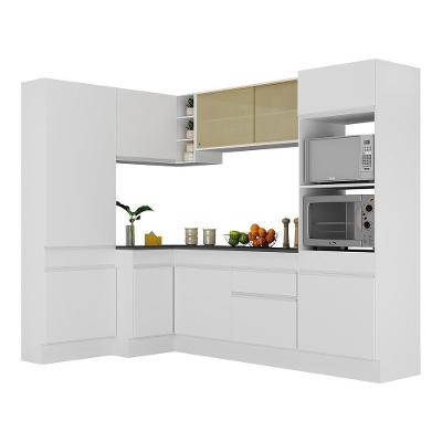 Armário De Cozinha Completa De Canto Com Rodapé Veneza Multimóveis V2085 Branco Branco